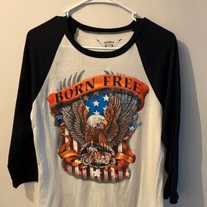 ‘Born Free' Black and White Raglan Shirt